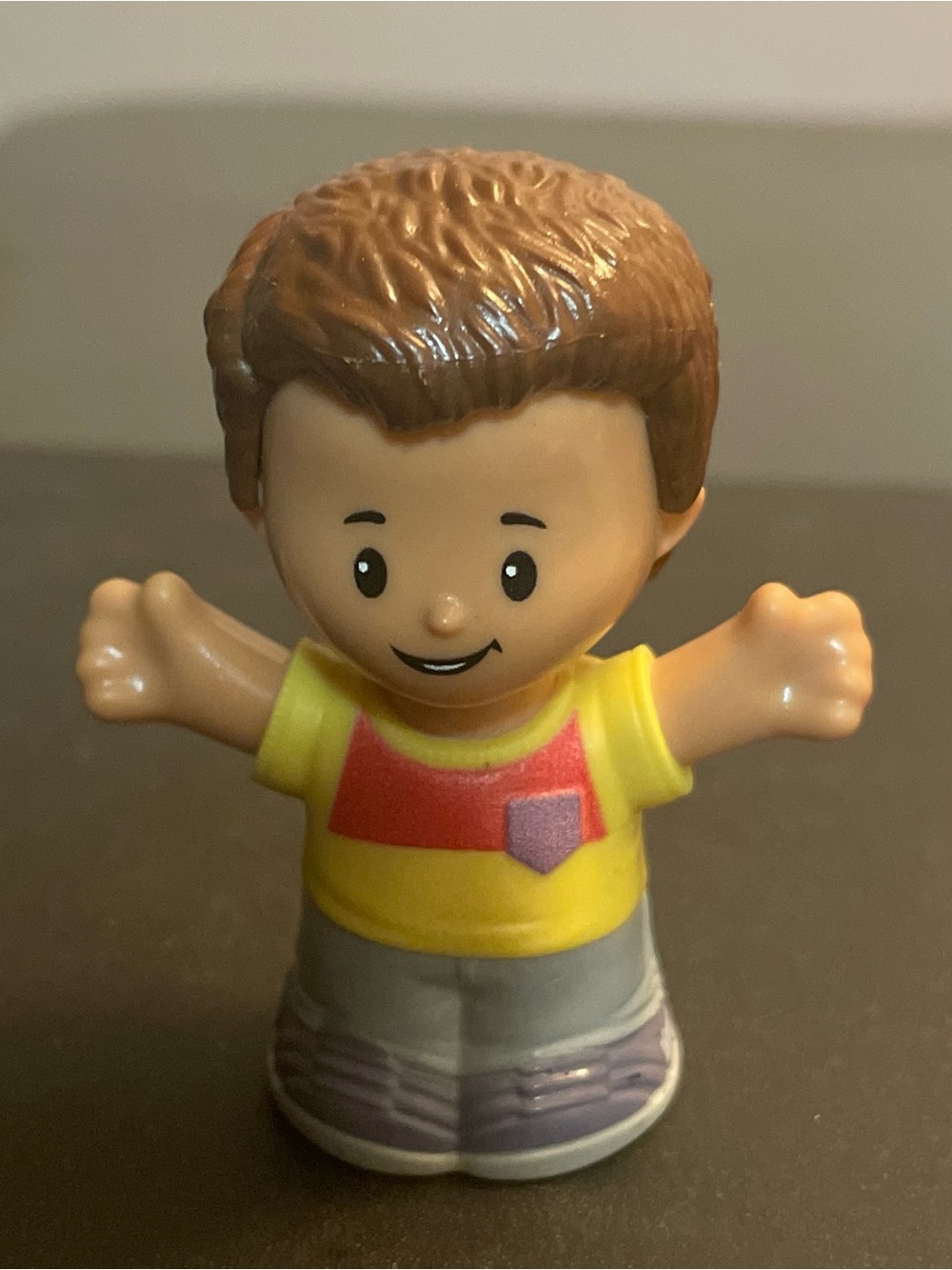 Little People Yellow Shirt Little Boy Brown Hair Figurine Kids Toy boy son